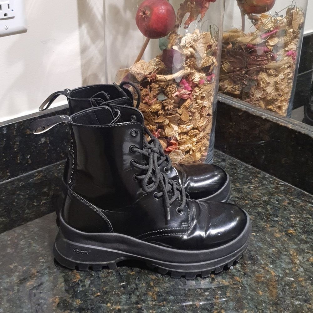 Stella McCartney black patent trace combat boots size 37